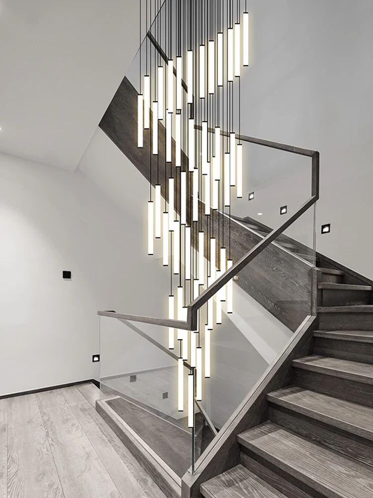 Suspension métal et verre design moderne épuré lumières douces économie d’énergie décoration intérieure haut plafond cascade haute qualité