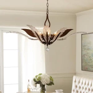 Plafonnier suspendu design nature inspiration feuilles verre transparent métal brun salle à manger salon éclairage élégant moderne luminaire déco