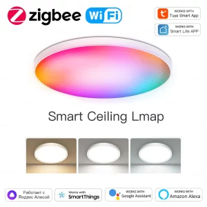 Plafonnier intelligent Tuya Wi Fi Zigbee RGBCW  plafonnier LED rond  décoration de salon  lampe intelligente  application de commande vocale  Alexa  Google