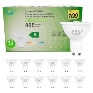 Ampoule LED GU10 GY 4 5W 805 lumens équivalent 100W faisceau 36° lumière chaude économie d’énergie longue durée vie recyclable Ampoule LED GU10 GY 4 5W 805 lumens équivalent 100W faisceau 36° lumière chaude économie d’énergie longue durée vie recyclable