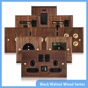 Interrupteur en bois de noyer noir panneau électrique murale USB design rétro style vintage universel pour maison moderne et chaleureuse Interrupteur en bois de noyer noir panneau électrique murale USB design rétro style vintage universel pour maison moderne et chaleureuse