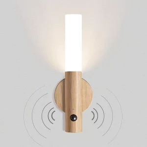 Applique murale bois naturel design scandinave LED lumière chaleureuse capteur de mouvement USB rechargeable éclairage intérieur moderne salle à manger chambre