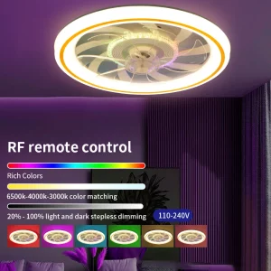 Plafonnier LED moderne ventilateur intégré design épuré style nordique lumière RGB télécommande salon chambre bureau