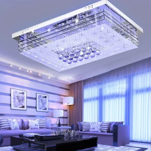 Plafonnier LED cristal métal chromé design moderne minimaliste salon chambre éclairage variable haute performance certification CCC ROHS
