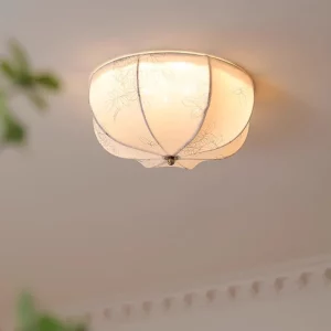Plafonnier japonais en tissu soie abat-jour floral LED lumière douce design circulaire salon chambre éclairage moderne élégant