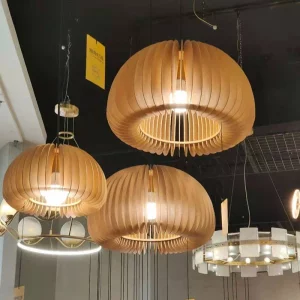 Suspension en bois design scandinave moderne lumière chaleureuse pour salon chambre éclairage naturel élégant