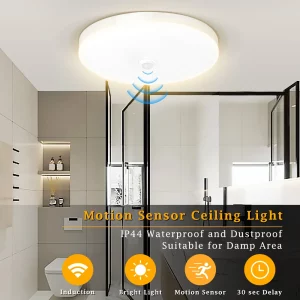 Plafonnier LED design moderne capteur de mouvement lumière infrarouge intérieure salle de bain couloir garage économique écolo certification IP44 Plafonnier LED design moderne capteur de mouvement lumière infrarouge intérieure salle de bain couloir garage économique écolo certification IP44