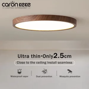 Plafonnier LED bois noyer design moderne minimaliste lumière circulaire ultra-mince chambre salon salle à manger éclairage chaleureux économique élégant