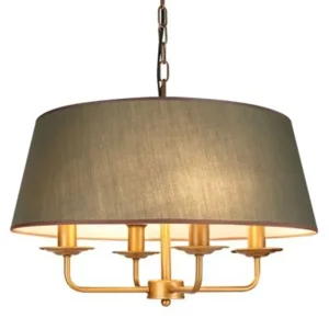 Suspension Vintage américaine E14  lustre à ampoule Led pour salon  décoration de mariage  éclairage domestique  cuivre  fer  tissu vert  abat-jour 220