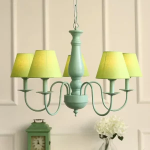 Lustre suspendu moderne design classique vintage abat-jour tissu mint vert jaune éclairage chambre salon cosy élégant