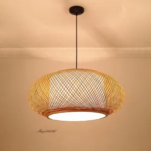Suspension en rotin naturel design moderne scandinave luminaire éclairage salon chambre cuisine épuré lumière chaleureuse