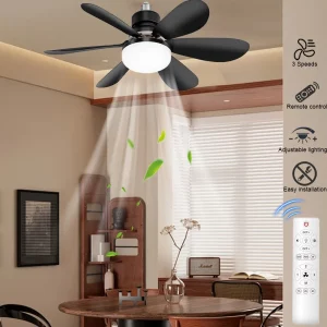 Plafonnier bois naturel design nordique ventilateur silencieux 52cm télécommande gradation 3 vitesses chambre salon éclairage chaleureux économique élégant