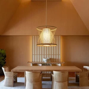 Suspension en bambou design moderne lumière diffuse salle à manger salon chambre éclairage naturel élégant ambiance chaleureuse économies d’énergie