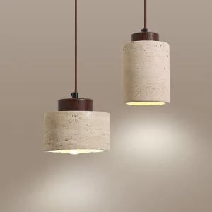Suspension en bois et pierre design moderne minimaliste éclairage LED salon cuisine chambre éclairage chaleureux économique élégant