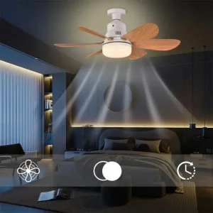 Plafonnier bois naturel design nordique moderne ventilateur lumière LED salle à manger salon chambre cuisine économie d’énergie