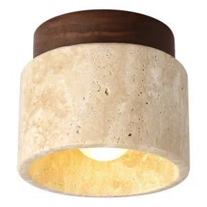 Plafonnier en bois et travertin design minimaliste  lumière chaleureuse  intérieur élégant  salon chambre couloir