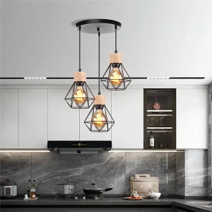 Suspension industrielle bois naturel et métal design moderne éclairage cuisine salon restaurant plafonnier vintage ambiance chaleureuse élégante Suspension industrielle bois naturel et métal design moderne éclairage cuisine salon restaurant plafonnier vintage ambiance chaleureuse élégante