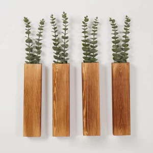 Vases muraux décoratifs en bois naturel style minimaliste contemporain salon couloir bureau décoration intérieure élégante plantes artificielles incluses Vases muraux décoratifs en bois naturel style minimaliste contemporain salon couloir bureau décoration intérieure élégante plantes artificielles incluses