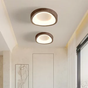 Plafonnier LED en bois naturel design moderne minimaliste éclairage chaleureux salle à manger salon chambre économie d’énergie élégance intemporelle