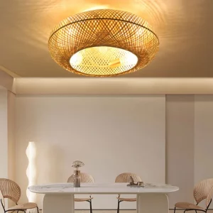 Plafonnier rotin design bohème moderne éclairage chaleureux salle à manger salon bureau style naturel élégant lumière douce diffuseuse