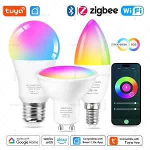 Ampoule LED intelligente E14 GU10 variable couleur RGB 2700-6500K Wi Fi Zigbee Bluetooth Alexa Google Amazon Smart Life Ampoule LED intelligente E14 GU10 variable couleur RGB 2700-6500K Wi Fi Zigbee Bluetooth Alexa Google Amazon Smart Life