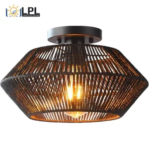 Plafonnier en rotin tissé main style Boho industriel artisanal éclairage chambre couloir entrée nurserie lumière chaleureuse design unique