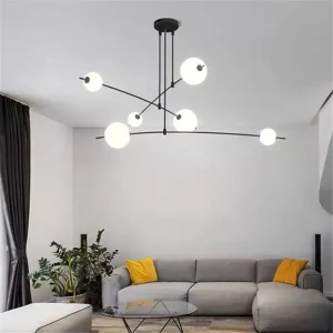 Plafonnier moderne design post-moderne boules verre blanc lumière chaleureuse salon bureau intérieur élégant décoration éclairage décoratif