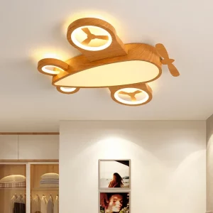Plafonnier bois avion design nordique lumière LED chambre enfant éclairage créatif décoration scandinave moderne économique élégant