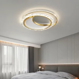 Plafonnier LED doré et verre design moderne futuriste lumière intégrée salle à manger chambre salon éclairage sophistiqué