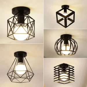 Plafonnier métal design industriel moderne éclairage LED salon cuisine noir mat Cage lustre intérieur élégant économique Plafonnier métal design industriel moderne éclairage LED salon cuisine noir mat Cage lustre intérieur élégant économique