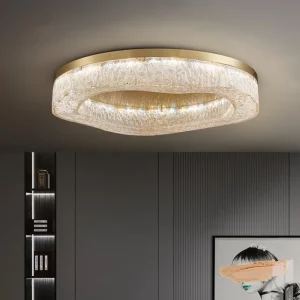 Plafonnier LED métal doré verre texturé design moderne luxueux salle à manger salon éclairage uniforme économique élégant Plafonnier LED métal doré verre texturé design moderne luxueux salle à manger salon éclairage uniforme économique élégant