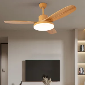 Plafonnier ventilateur bois LED design nordique moderne chambre salon éclairage chaleureux économie d’énergie élégant