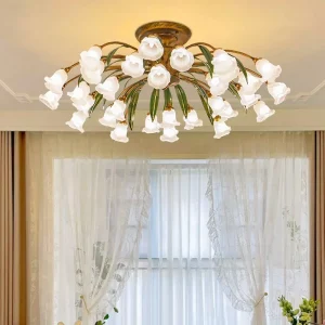 Plafonnier floral LED métal verre design romantique européen chambre salon décoration élégante lumière chaleureuse économies d’énergie
