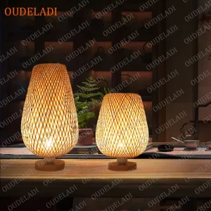 Lampe de table en bambou et bois design nordique scandinave éclairage chaleureux naturel décoration intérieure salon chambre bureau