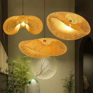Suspension en rotin tissé à la main design naturel bohème style japonais éclairage chaleureux pour salon salle à manger déco intérieure Suspension en rotin tissé à la main design naturel bohème style japonais éclairage chaleureux pour salon salle à manger déco intérieure
