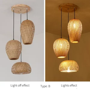 Suspension lampadaire en rotin de bambou naturel design scandinave nordique luminaire éclairage chaleureux salon chambre décoration intérieure Suspension lampadaire en rotin de bambou naturel design scandinave nordique luminaire éclairage chaleureux salon chambre décoration intérieure