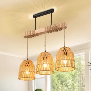 Suspension luminaire bois naturel rotin tressé style bohème lumière chaude salon chambre cuisine éclairage décoration élégant Suspension luminaire bois naturel rotin tressé style bohème lumière chaude salon chambre cuisine éclairage décoration élégant