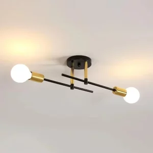 Plafonnier moderne E27 à 2 lumières  design nordique minimaliste  intérieur élégant pour chambre  salon  vestiaire  décoration métal doré et noir