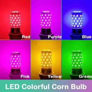 Ampoule LED E27 maïs colorée 12W 7 couleurs rose rouge bleu vert violet doré éclairage décoration salon chambre lumière ambiance chaleureuse économie d’énergie moderne Ampoule LED E27 maïs colorée 12W 7 couleurs rose rouge bleu vert violet doré éclairage décoration salon chambre lumière ambiance chaleureuse économie d’énergie moderne