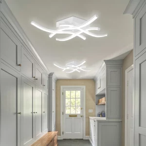 Plafonnier LED design moderne incurvé doré  éclairage blanc chaud intégré  adapté chambre cuisine couloir  style contemporain élégant