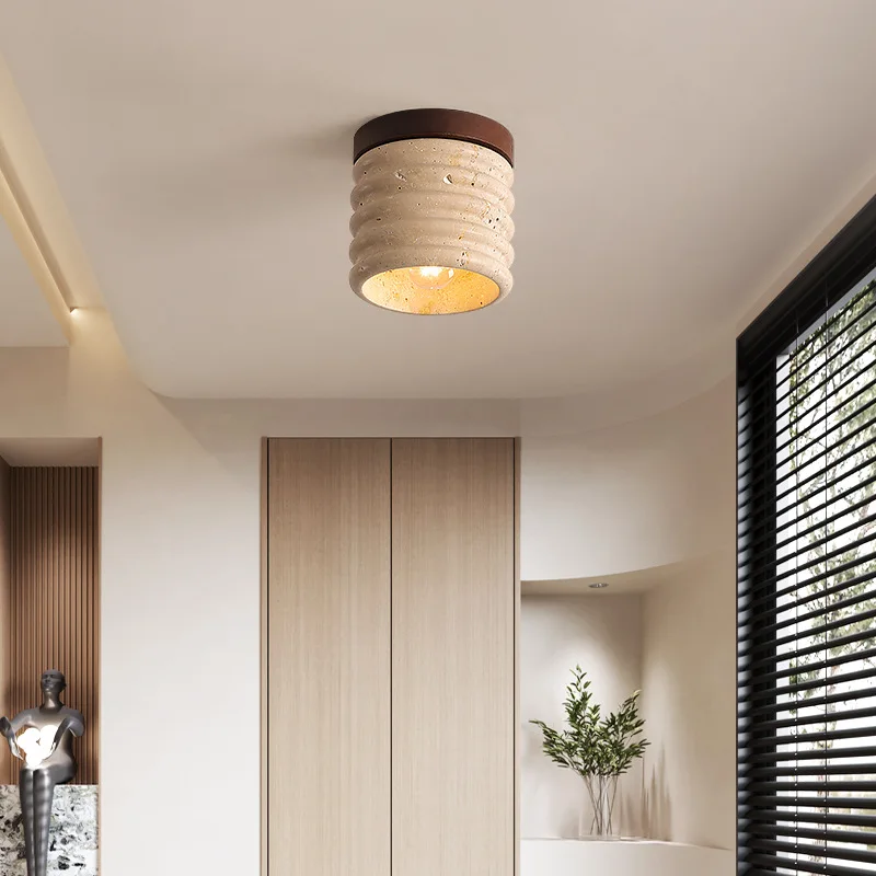 Plafonnier LED bois jaune travertin design moderne nordique salon chambre éclairage chaleureux économique élégant