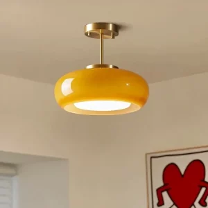 Plafonnier en verre jaune design moderne rétro Bauhaus luminaire suspendu pour salon chambre à coucher couloir balcon séjour à domicile Lustre créatif japonais Plafonnier en verre jaune design moderne rétro Bauhaus luminaire suspendu pour salon chambre à coucher couloir balcon séjour à domicile Lustre créatif japonais