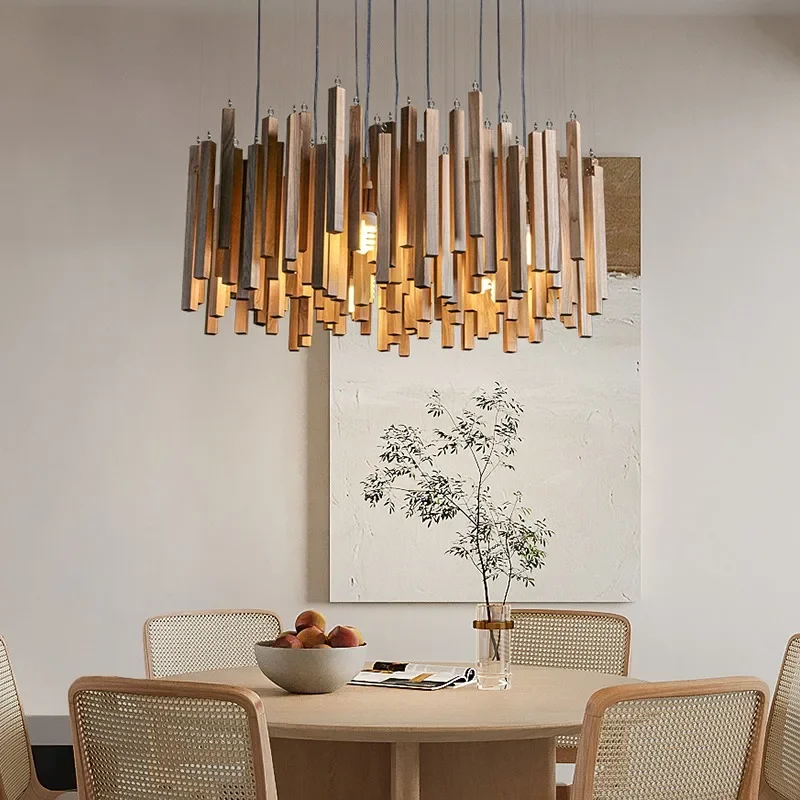 Suspension bois naturel design scandinave moderne éclairage chaleureux salon chambre cuisine bureau luminaire déco
