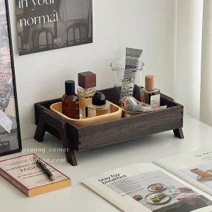 Étagère bois vintage rangements multifonctionnels plateau cosmétiques rétro décoration design scandinave nordique salon bureau chambre