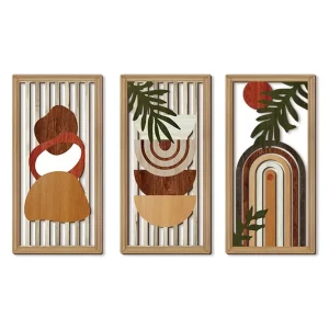 Panneaux décoratifs muraux bois naturel style moderne bohème géométrique abstraction feuilles bananier décoration intérieure artistique salon chambre bureau