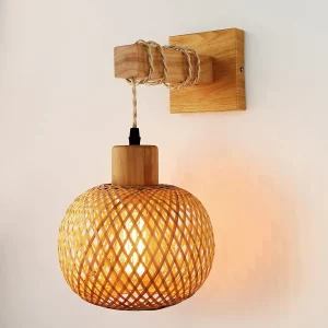 Applique murale en bois et rotin design scandinave rustique lumière chaleureuse salon chambre hall éclairage artisanal moderne économique élégant