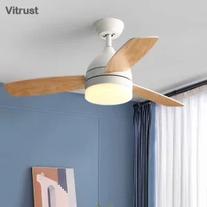 Plafonnier ventilateur bois massif LED design nordique minimaliste éclairage chaleureux chambre salon restaurant économie d’énergie élégance naturelle