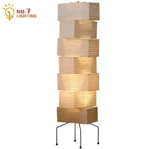 Lampe sur pied japonaise Akari Noguchi en papier de riz Wabi Sabi design minimaliste éclairage chaleureux salon chambre décoration intérieure élégante Lampe sur pied japonaise Akari Noguchi en papier de riz Wabi Sabi design minimaliste éclairage chaleureux salon chambre décoration intérieure élégante