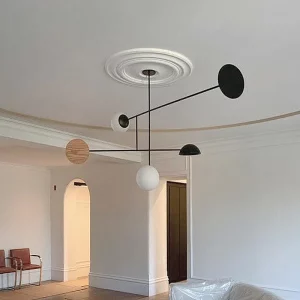 Plafonnier design moderne suspendu bois verre métal LED éclairage salon chambre salle à manger scandinave nordique écoénergétique élégant
