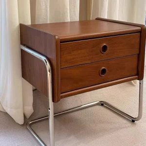 Table de chevet bois massif design moderne vintage tiroirs rangement chambre à coucher meuble polyvalent élégance naturelle style scandinave Table de chevet bois massif design moderne vintage tiroirs rangement chambre à coucher meuble polyvalent élégance naturelle style scandinave